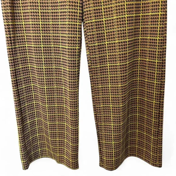 Zara Tan & Mustard Houndstooth Stretchy Crop Pants - Picture 4 of 5